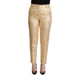 Dolce & Gabbana Elegant High-Waisted Pink Brocade Women's Pants